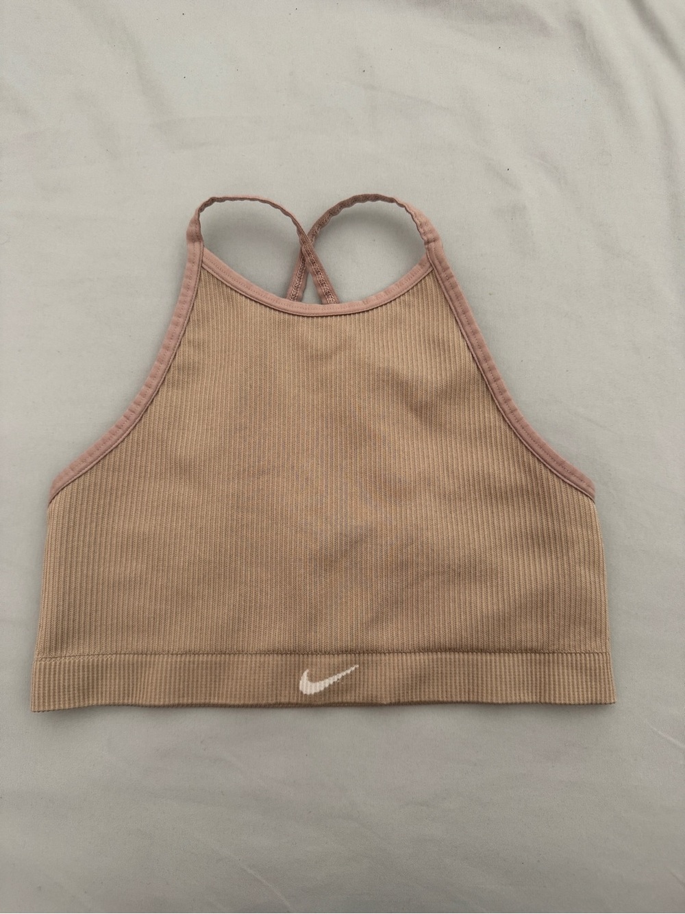 Nike Beige Ribbed High-Neck Sports Bra